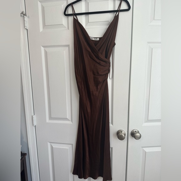Zara Dresses & Skirts - Zara Brown Midi Satin Dress